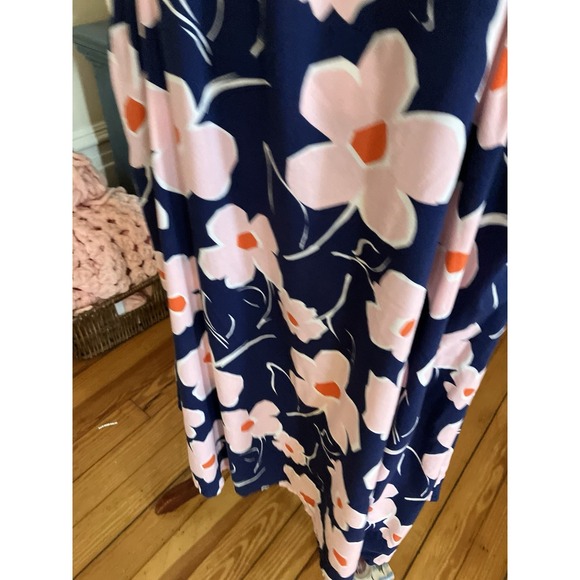 Maxi Dress Junior Sz L Navy Pink Floral Ruffled Maxi prairie cottagecore - Picture 5 of 9